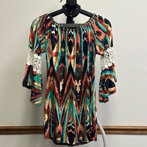 Colorful Bohemian Off-Shoulder Tunic